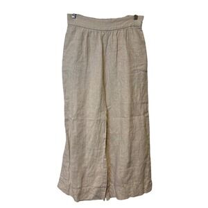 Lou & Grey LOFT 100% Linen Wide Leg Pants Women XS Beige Oatmeal Elastic Waist
